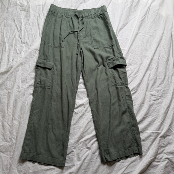 GAP Pants - GAP Linen Blend Cargo Pants Olive Green Elastic Waist Drawstring- Medium